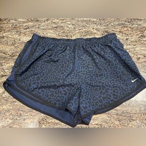Nike Women's Black and Blue Patterned Athletic Shorts